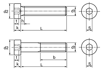 鋼 12.9 六角穴付き低頭ボルト(キャップスクリュー)(輸入品・YFSジャパン)の寸法図