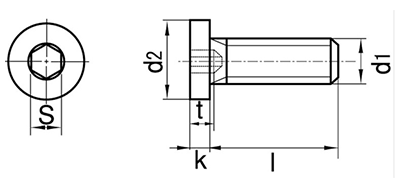 鋼 六角穴付き ローヘッドキャップ (極低頭タイプ)(ボサード品)の寸法図
