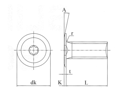 TRF 鉄 スリムヘッド (シックスロブ・6-ロブ)(超極低頭TRX CAP)の寸法図