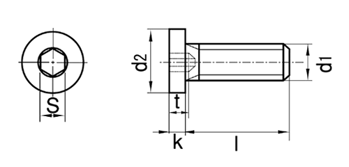 鋼 六角穴付き ローヘッドキャップ (極低頭タイプ)の寸法図