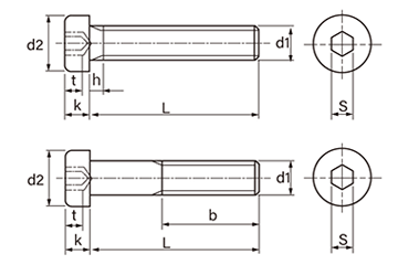 鋼8.8 六角穴付き ローヘッドキャップ (低頭タイプ)(レンチ7mm)の寸法図