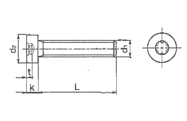 鋼 強度区分8.8 TORX穴付き ローヘッドキャップ (低頭タイプ)の寸法図