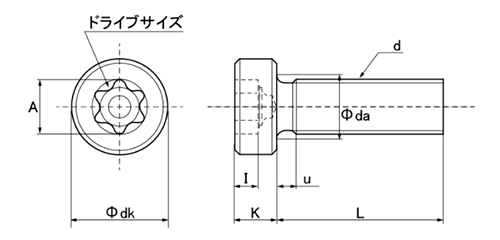 鋼 TRX穴付き ローヘッドキャップ (低頭タイプ)(インタトルク)(ハイオス品)の寸法図