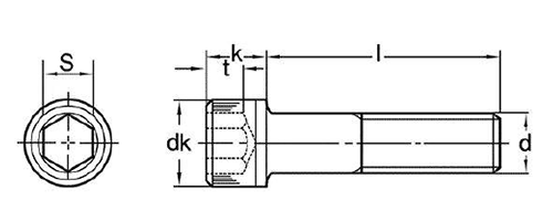 鉄 HBマイクロ 六角穴付きボルト(キャップスクリュー)(M2小頭タイプ)(全ねじ)の寸法図