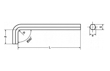 L形六角レンチ(六角棒スパナ)(GOSHO製)の寸法図