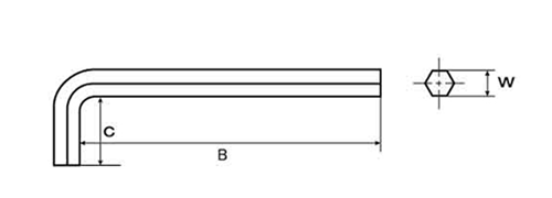 L形六角レンチ(六角棒スパナ・ロングタイプ)(アンブラコ製)の寸法図