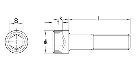 ステンレス 六角穴付きボルト(キャップスクリュー)(インチ・ウイット)の寸法図