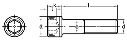 ステンレス 六角穴付きボルト(キャップスクリュー)(UNFユニファイ細目ねじ)の寸法図