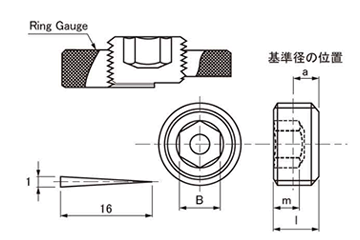 ステンレス 六角穴付テーパねじプラグ(浮き)(阪村産業製)の寸法図