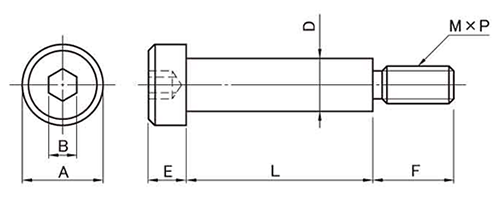 ステンレス ショルダーボルト (低頭タイプ)(ストリッパボルト)(互省製)の寸法図