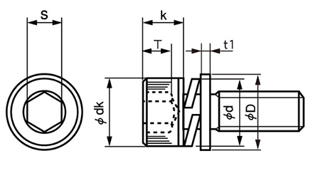 ステンレス 六角穴付きボルト(キャップスクリュー) I＝3(S座+ISO平座)(光精工製)の寸法図