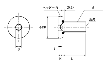 ステンレス SUSXM7 シールキャップボルト(六角穴付きボルト)(極低頭タイプ)(NBRゴム/漏れ防止機能)の寸法図