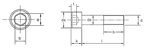ステンレス 高強度A2-100 六角穴付き低頭ボルト(キャップスクリュー)(SUS304CUN)の寸法図