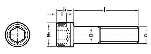 ステンレス SUS316 六角穴付きボルト(キャップスクリュー)(UNFユニファイ細目ねじ)の寸法図