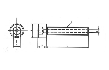 ステンレス SUS316L(A4) エアー抜き 六角穴付きボルト(全ねじ)(真空用ボルト 貫通穴付)の寸法図