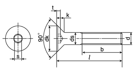 ステンレス 高強度8.8 六角穴付き皿頭 ボルト(皿頭 キャップ)(BUMAX)の寸法図