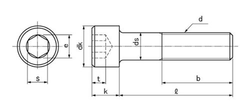 ステンレスSUS316L(A4) 六角穴付きボルト(SDCクリーンキャップスクリュー)(SDC田中品)の寸法図