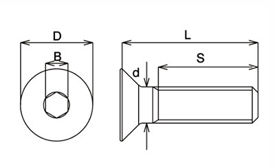 64チタン 六角穴付き皿ボルト(皿頭 キャップ)(TIDC)の寸法図