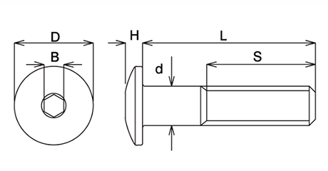 64チタン ナベ頭低頭ボルト六角穴付きボルト(キャップスクリュー(TIPC-LOW)の寸法図