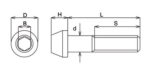 64チタン テーパー六角穴付きボルト(キャップスクリュー)(細目・TITC/TC)の寸法図
