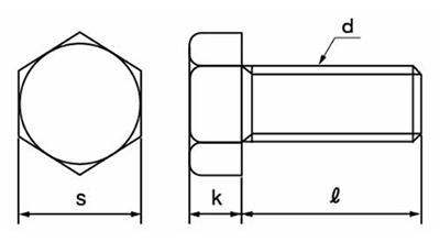 鉄 六角ボルト(全ねじ)(インチ・ウイット)の寸法図