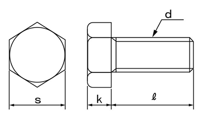 鉄 六角ボルト (全ねじ)(日規品)(インチ・ウイット)の寸法図