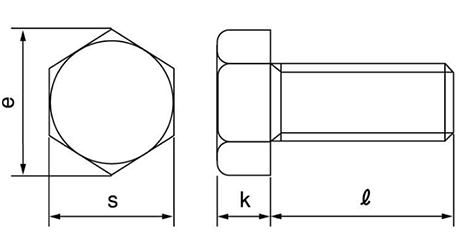 鉄 六角ボルト(全ねじ)(左ねじ)の寸法図