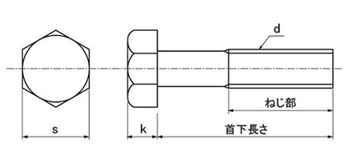 鉄 六角ボルト(カットボルト)(インチ・ウイット)(*)の寸法図