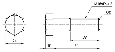 鋼 強度区分 8.8 六角ボルト (半ねじ・細目)の寸法図