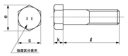 鋼 強度区分8.8 小型六角ボルト(半ねじ)の寸法図