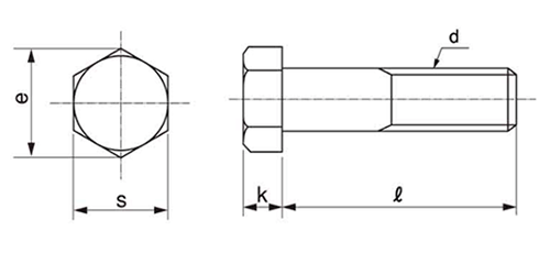 鋼 強度区分10.9 六角ボルト (インチ・ウイット)の寸法図