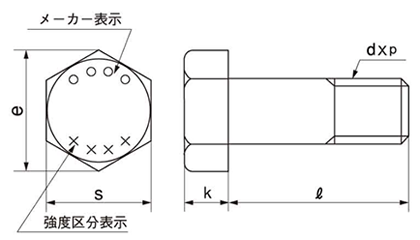 鋼 強度区分10.9 六角ボルト (その他細目)の寸法図