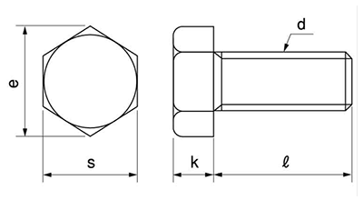 鋼 強度区分10.9 六角ボルト (全ねじ)(インチ・ウイットネジ)の寸法図