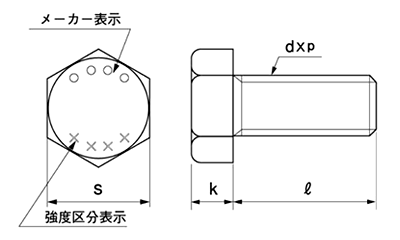 鋼 強度区分10.9 六角ボルト (全ねじ・細目)(M30 P＝3.0)の寸法図