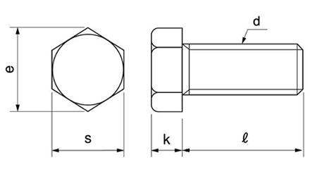 鉄 小形六角ボルト(全ねじ)の寸法図