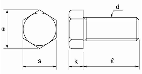 鋼 強度区分6.8 六角ボルト(全ねじ)の寸法図