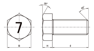 鋼 (7マーク)小形六角ボルト(全ねじ・細目)の寸法図