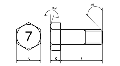 鋼 (7マーク) 小形六角ボルト(半ねじ)(馬場品)の寸法図