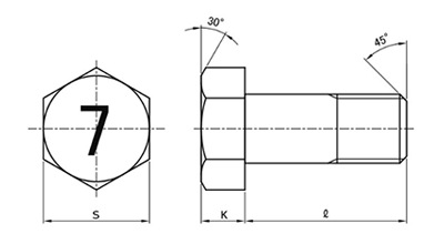 鋼 (7マーク) 六角ボルト(半ねじ)(馬場品)の寸法図