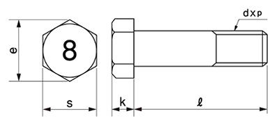 鋼 (8マーク)小形六角ボルト(半ねじ)の寸法図