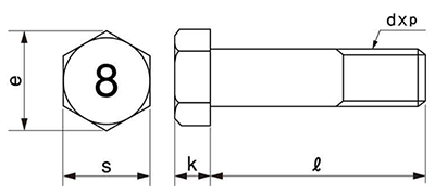 鋼 (8マーク)小形六角ボルト (半ねじ・細目)の寸法図
