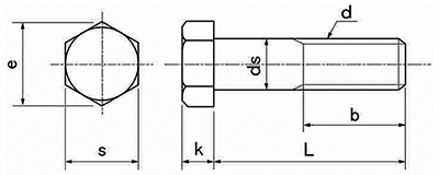 鉄 六角ボルト(半ねじ)(ヨット印)の寸法図