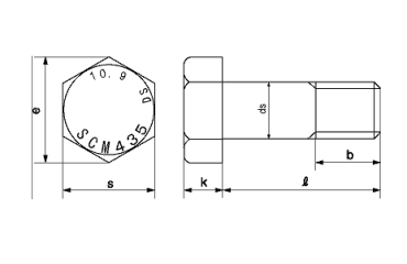 鋼 強度区分10.9 六角ボルト (ダイワ製)の寸法図