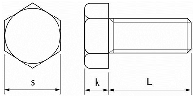 鉄 六角ボルト(全ねじ)(ヒラノファステック)の寸法図