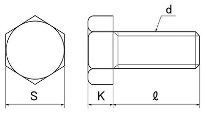 鉄 六角ボルト(全ねじ)(インチ・ウイット)(ヒラノファステック)の寸法図