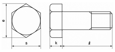 鉄 六角ボルト(半ねじ)(ヒラノファステック)の寸法図