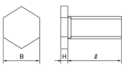 鉄 超低頭 六角ボルト (全ねじ)の寸法図