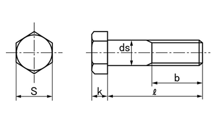 鉄 六角ボルト(半ねじ)(月盛工業製)の寸法図