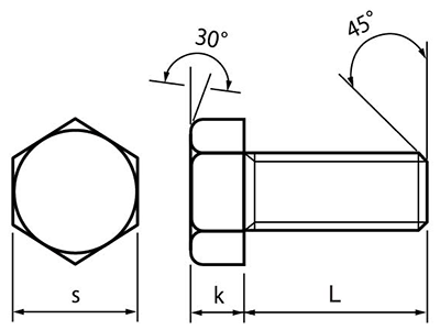 鉄 六角ボルト(全ねじ)(輸入品)の寸法図