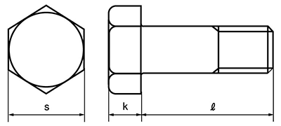 鉄 六角ボルト(半ねじ)(輸入品)の寸法図